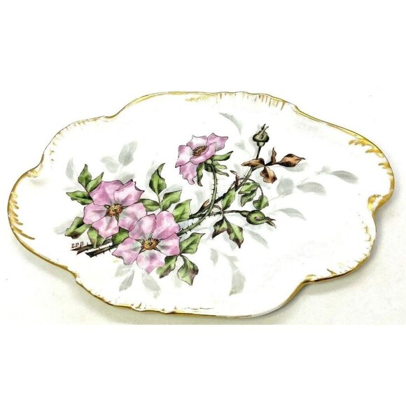 Haviland Limoges CFH GDM Handpainted Floral Small Platter Gold Trimmed Antique